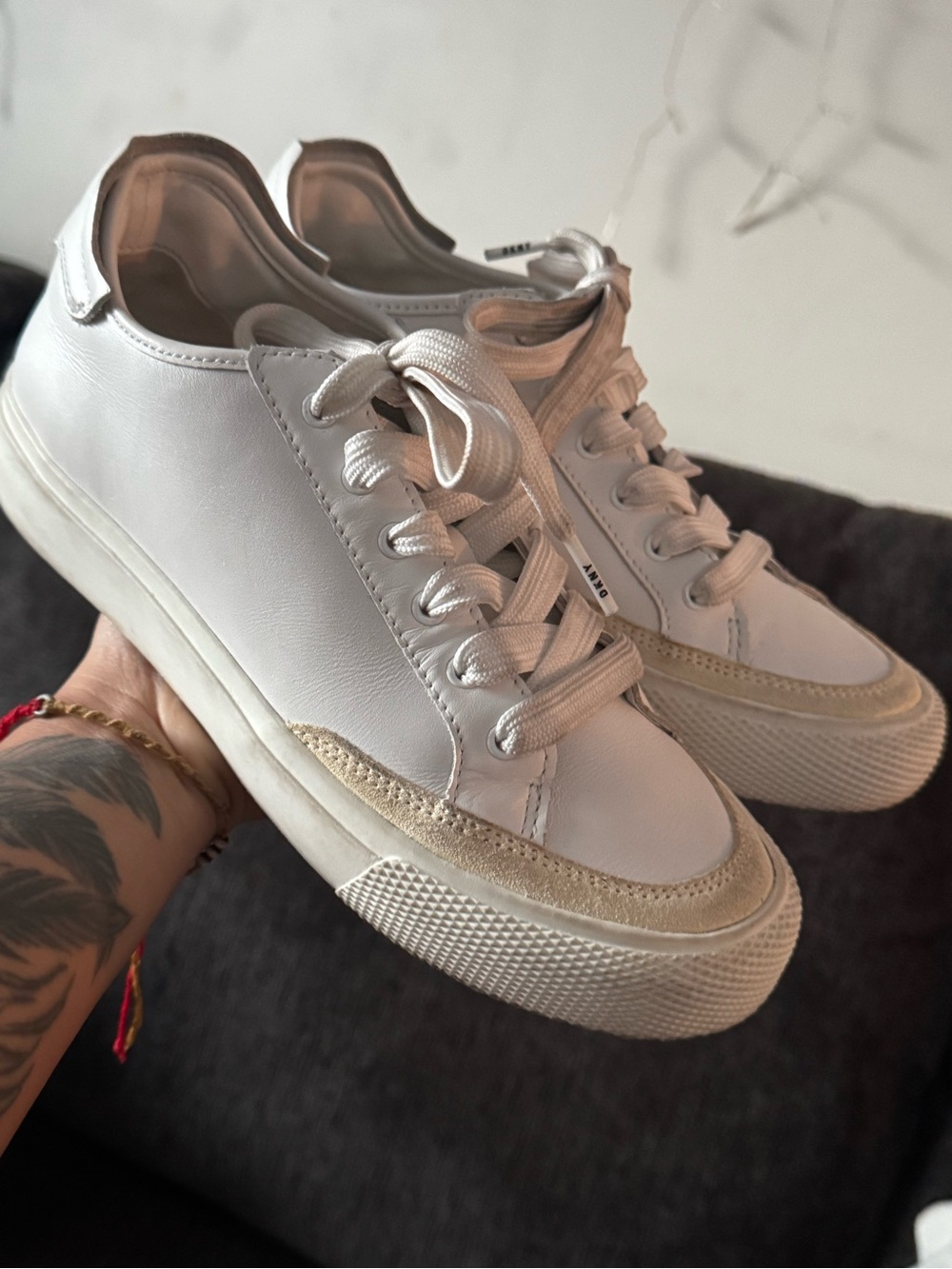 White Low-Top Lace-Up DKNY Sneakers